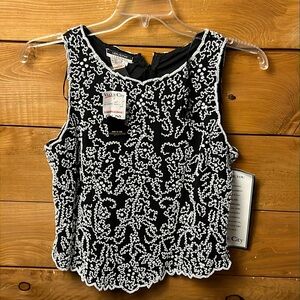Leslie Fay Evening Women Black White Sequin Vintage Top L sleeveless 90s event